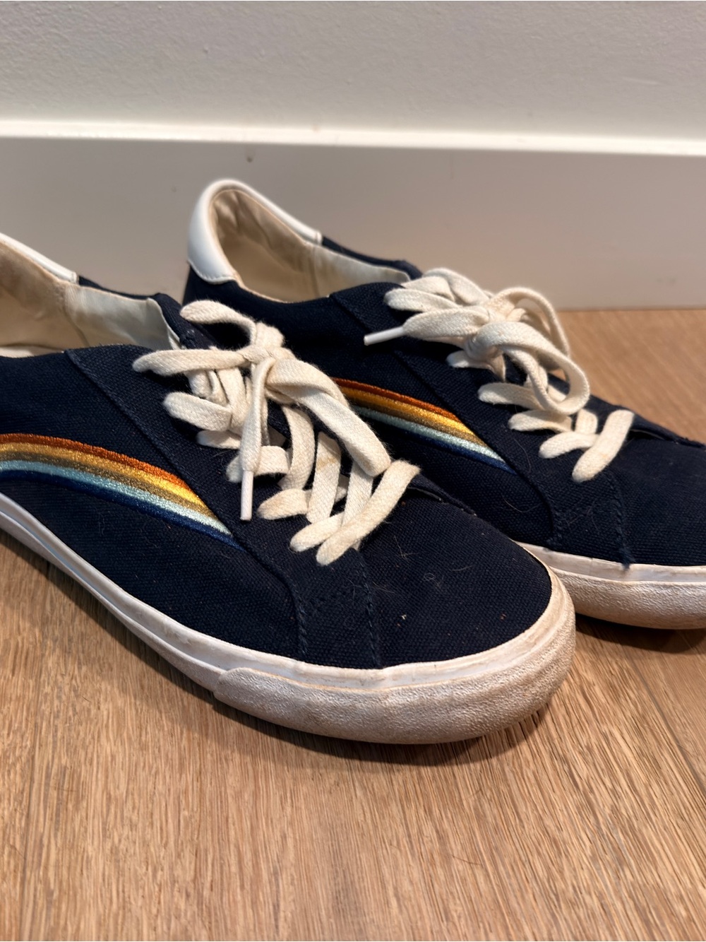 Madewell Navy Canvas Sneakers with Rainbow Stripe